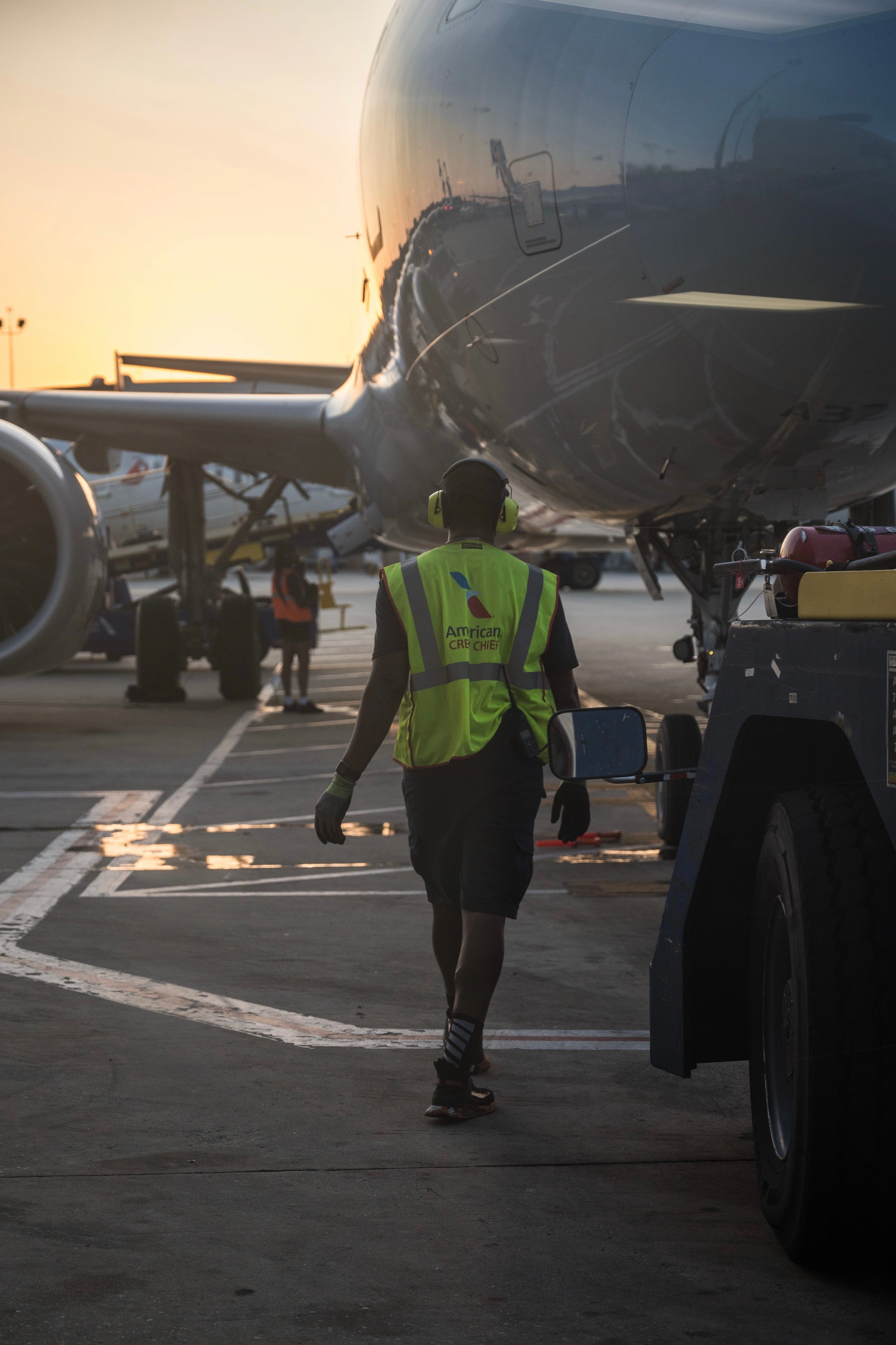 airlines crew members at usa airport ensuring aircraft readiness