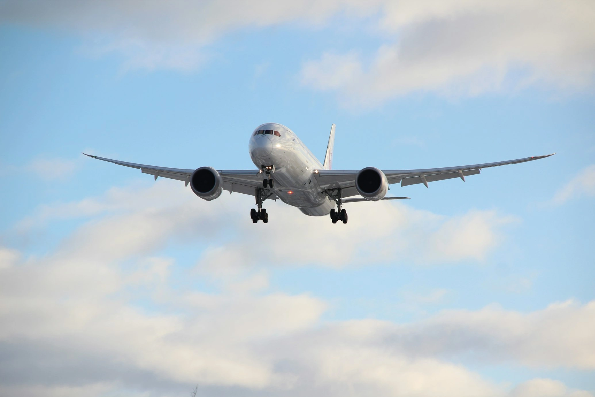 boeing 787 flying in the blue sky