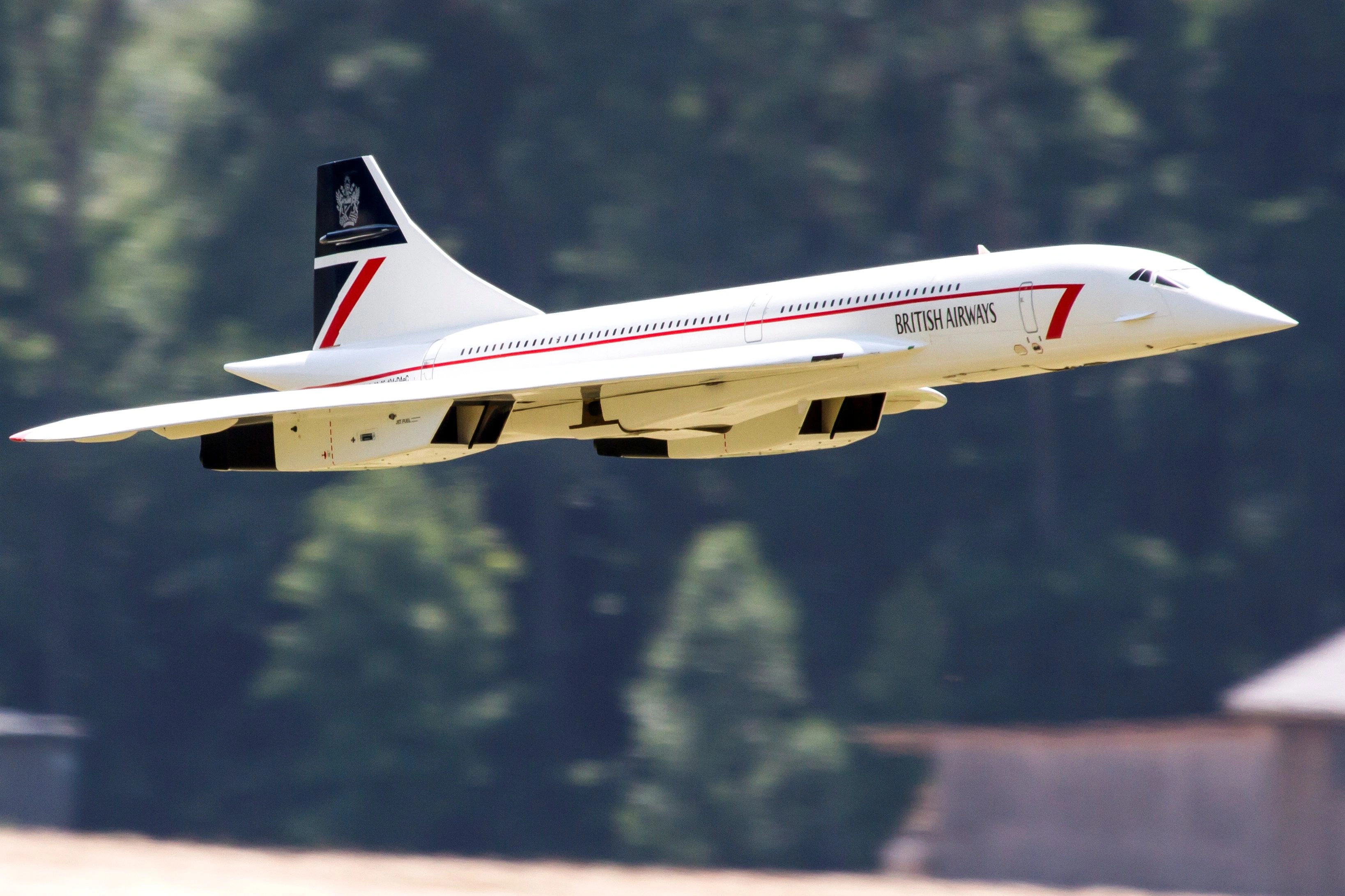 Concorde supersonic aircraft on display, the last commercial supersonic jet before retirement in 2003