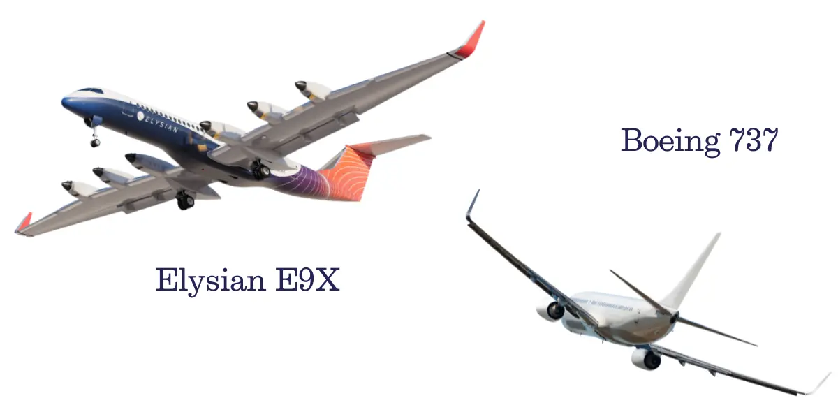 elysian e9x wingspan vs boeing 737 wingspan comparison