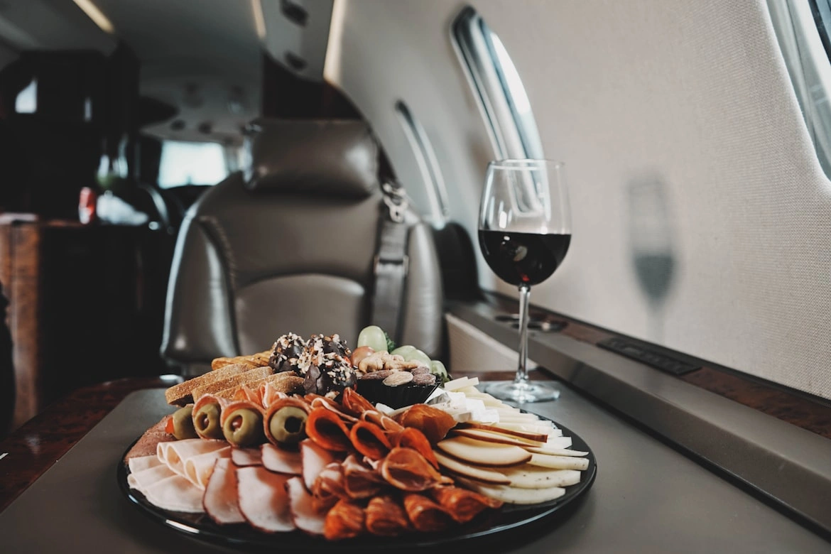 salami avion comida vino and wine in private luxury jet